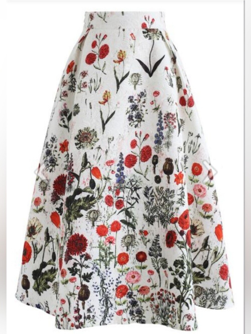 Chichwish Multi Floral Print Embossed Midi Skirt